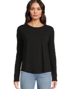 Women Elliott Lauren Garment Dye Tees - Long Sleeve Round Neck Tee with Rib Sleeve and Back Gusset