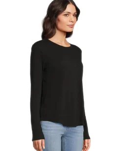 Women Elliott Lauren Garment Dye Tees - Long Sleeve Round Neck Tee with Rib Sleeve and Back Gusset