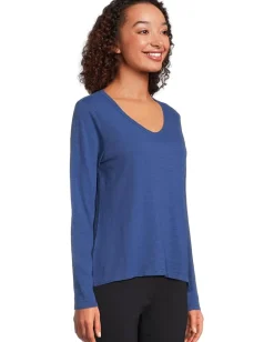 Women Elliott Lauren Garment Dye Tees - Long Sleeve V-Neck Knit Top