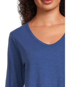 Women Elliott Lauren Garment Dye Tees - Long Sleeve V-Neck Knit Top