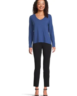 Women Elliott Lauren Garment Dye Tees - Long Sleeve V-Neck Knit Top