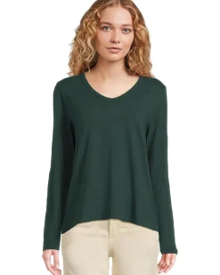 Women Elliott Lauren Garment Dye Tees - Long Sleeve V-Neck Knit Top