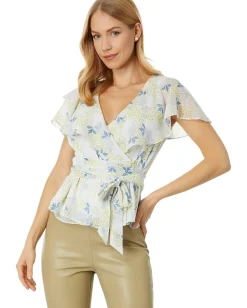 Women Ted Baker Gemmiaa Wrap Top with Ruffle Sleeves