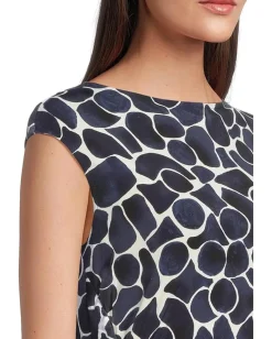 NIC+ZOE Geo Pebble Side Ruche Dress Indigo Multi Sale