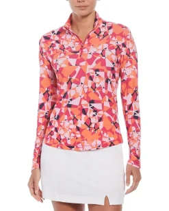 Callaway Geometric Floral Long Sleeve Sun Protection Pink Peacock Hot