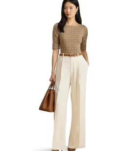 Lauren Ralph Lauren Geo-Print Stretch Cotton Boatneck Tee Taupe Multi Outlet