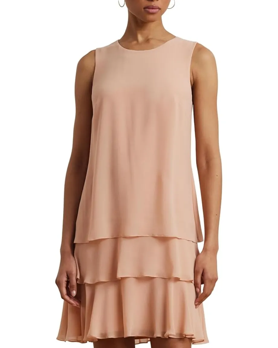 Lauren Ralph Lauren Georgette Shift Dress Sunrise Blush Hot
