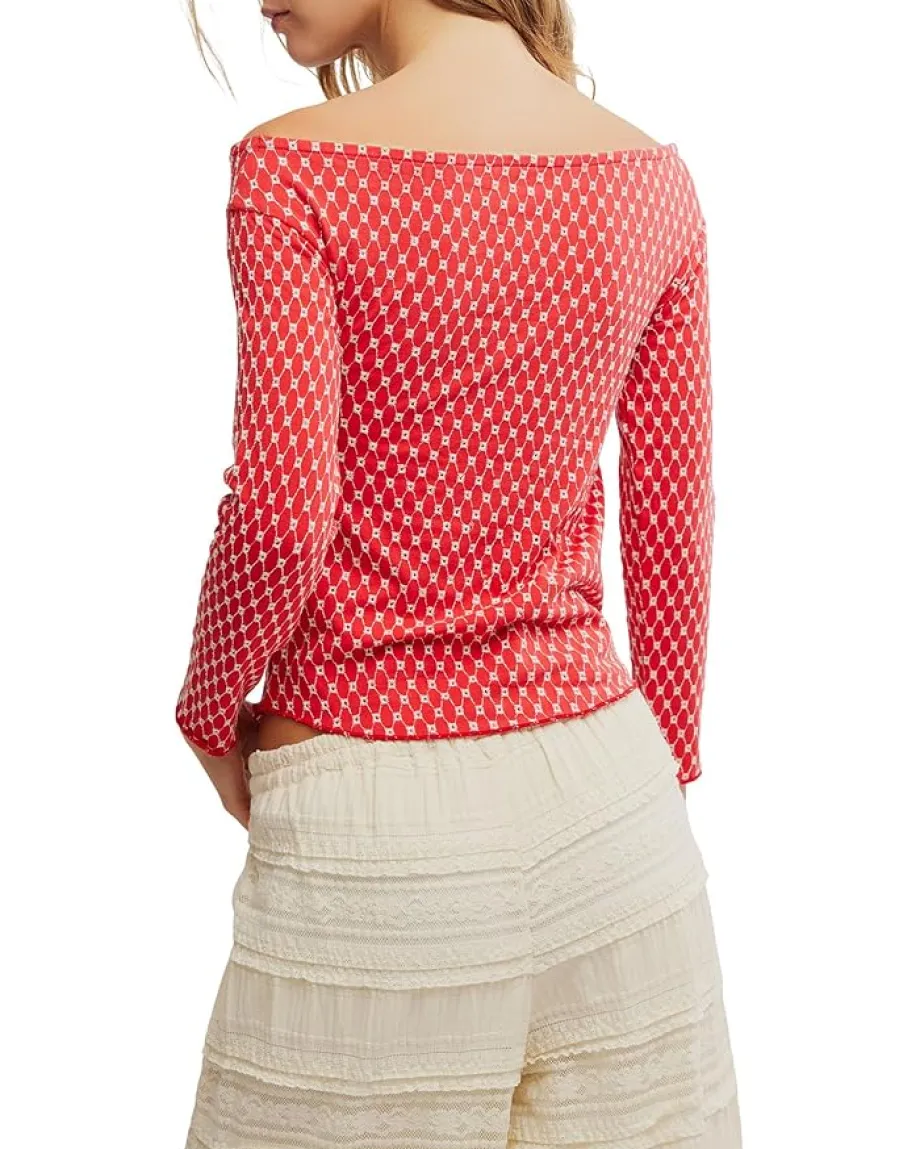 Free People Gia Eyelet Top Red Combo Outlet