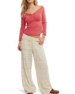 Free People Gia Eyelet Top Red Combo Outlet