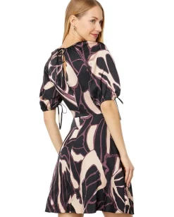 Ted Baker Gilliaa Printed Mini Fit-and-Flare with Puff Sleeve Black Hot