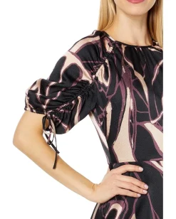 Ted Baker Gilliaa Printed Mini Fit-and-Flare with Puff Sleeve Black Hot