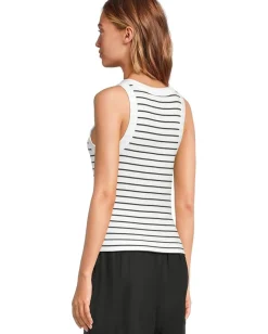 Michael Stars Gina Wide Binding Crop Tank White/Black Hot