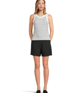 Michael Stars Gina Wide Binding Crop Tank White/Black Hot