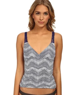 Women Badgley Mischka Gisele Shirred Tankini w/ Macrame Trim