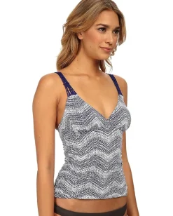 Women Badgley Mischka Gisele Shirred Tankini w/ Macrame Trim