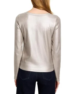 NIC+ZOE Glazed Rib Boat Neck Tee Taupe Hot