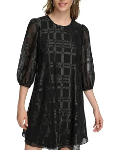 Calvin Klein Glitter Chiffon Dress Black New