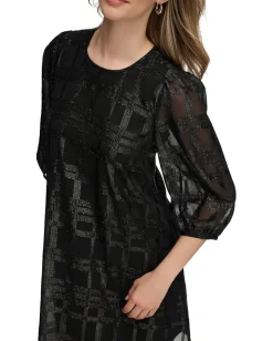 Calvin Klein Glitter Chiffon Dress Black New