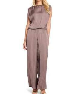 NIC+ZOE Glossy Sheen Ruched Shoulder Woven Top Cocoa New