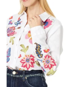 Johnny Was Gracey Linen Oversized Shirt White Best