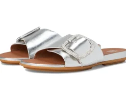 FitFlop Gracie Crystal Maxi-Buckle Metallic-Leather Slides Silver Sale