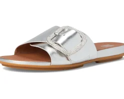 FitFlop Gracie Crystal Maxi-Buckle Metallic-Leather Slides Silver Sale