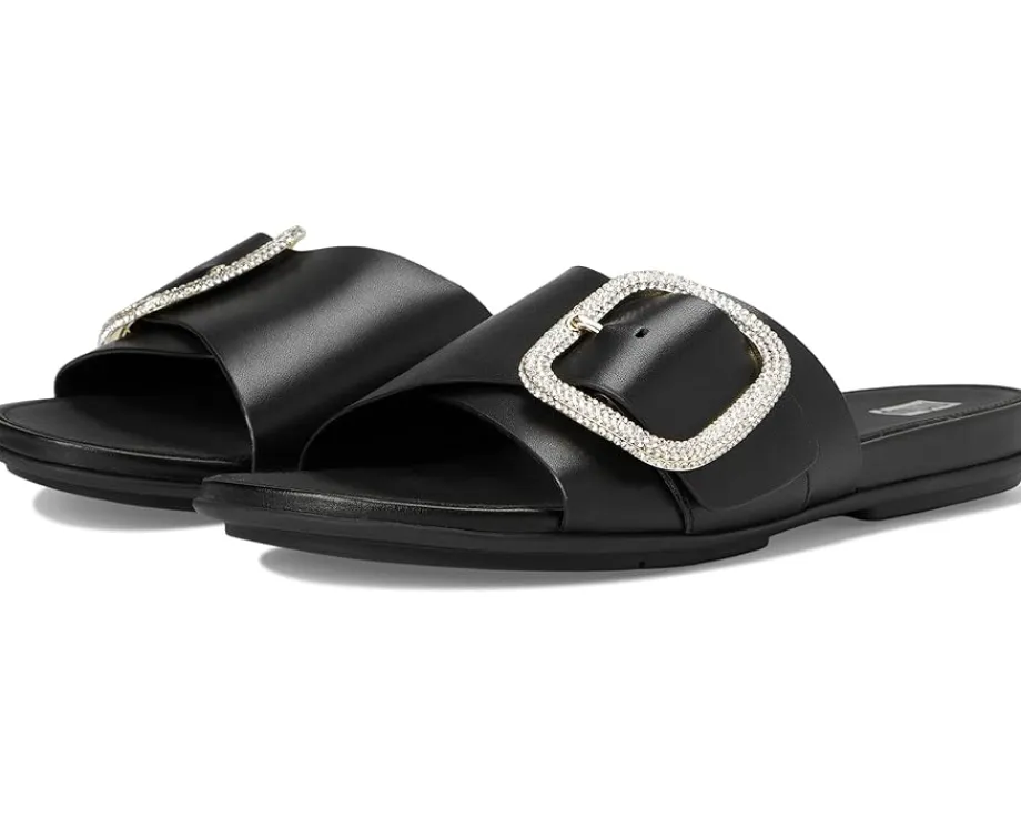 Women FitFlop Gracie Crystal Maxi-Buckle Leather Slides