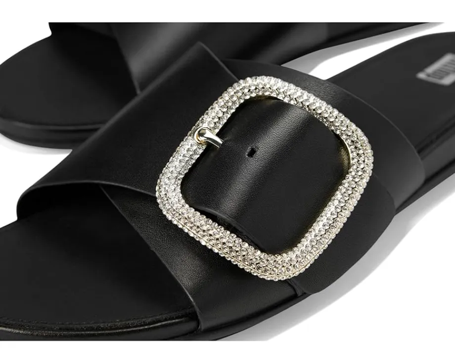 Women FitFlop Gracie Crystal Maxi-Buckle Leather Slides