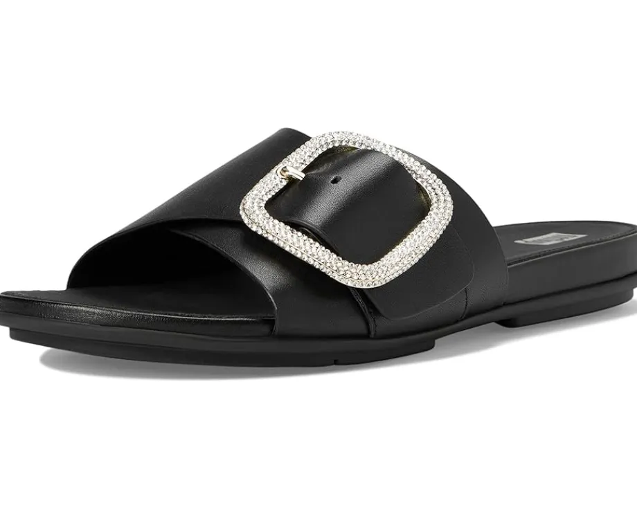 Women FitFlop Gracie Crystal Maxi-Buckle Leather Slides