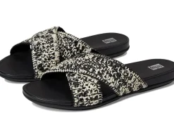 FitFlop Gracie Woven Cross Slides Black/Ivory Mix Hot