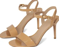 Lauren Ralph Lauren Gwen Crinkle Patent Leather Sandals Buff New