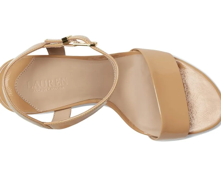 Lauren Ralph Lauren Gwen Crinkle Patent Leather Sandals Buff New