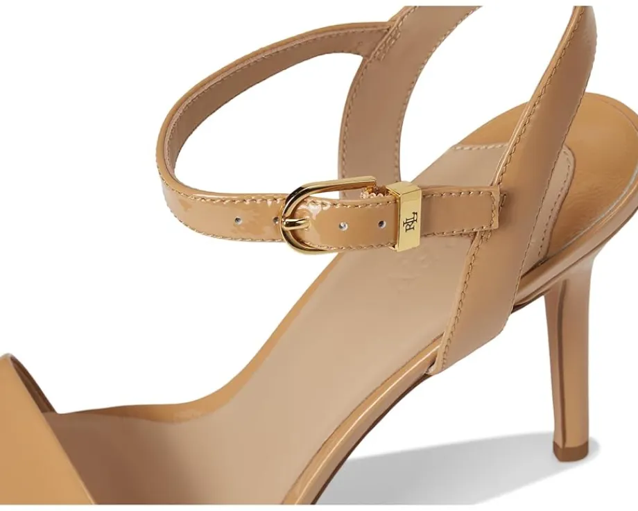 Lauren Ralph Lauren Gwen Crinkle Patent Leather Sandals Buff New