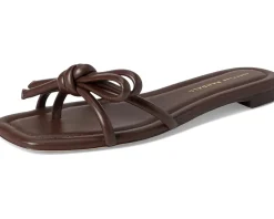 Loeffler Randall Hadley Leather Bow Flat Sandals Chocolate New