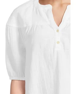 Mod-o-doc Half Sleeve Shirred Yoke Top White New