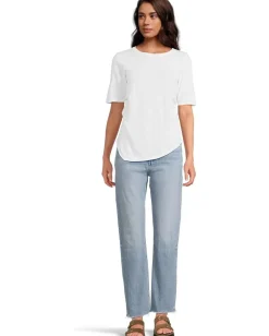 Women Mod-o-doc Half Sleeve Side Pleats Asymmetric Hem Top