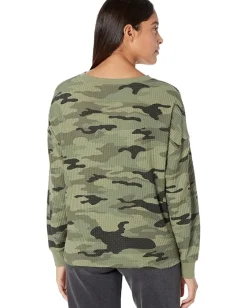 Women Dylan by True Grit Hallie Camo Waffle Drop Shoulder Crew Neck Tee