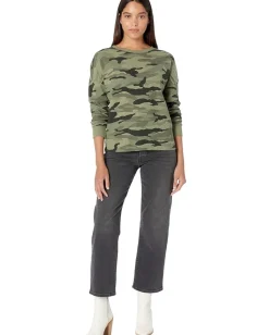 Women Dylan by True Grit Hallie Camo Waffle Drop Shoulder Crew Neck Tee