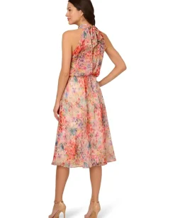 Women Adrianna Papell Halter Tie Blouson Midi Dress