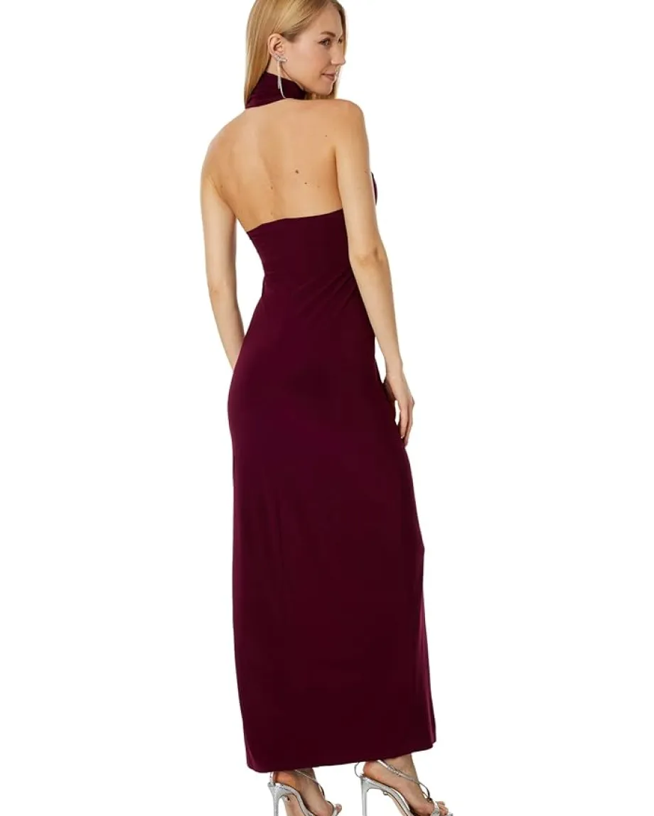 Norma Kamali Halter Turtle Side Slit Gown Plum New