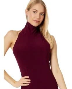 Norma Kamali Halter Turtle Side Slit Gown Plum New