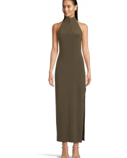Women Norma Kamali Halter Turtle Side Slit Gown