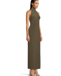 Women Norma Kamali Halter Turtle Side Slit Gown