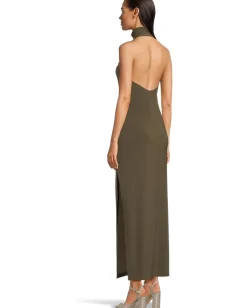 Women Norma Kamali Halter Turtle Side Slit Gown