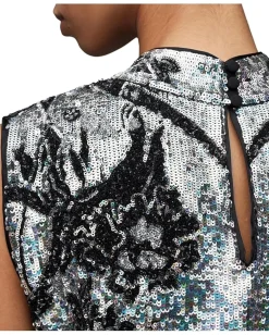 AllSaints Harper Mini Embroidered Dress Silver Sale