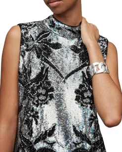 AllSaints Harper Mini Embroidered Dress Silver Sale