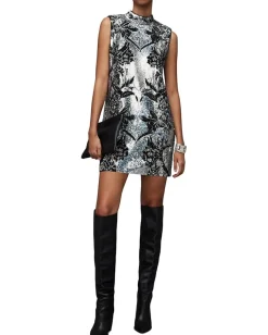 AllSaints Harper Mini Embroidered Dress Silver Sale