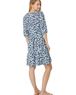 Women NIC+ZOE Hazy Blues Elbow Sleeve V-Neck Dress