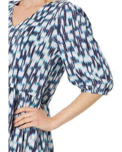 Women NIC+ZOE Hazy Blues Elbow Sleeve V-Neck Dress