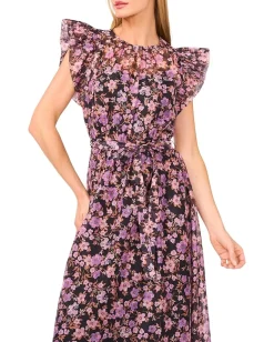 CeCe High Neck Flutter Sleeve Maxi Dress Rich Black Outlet